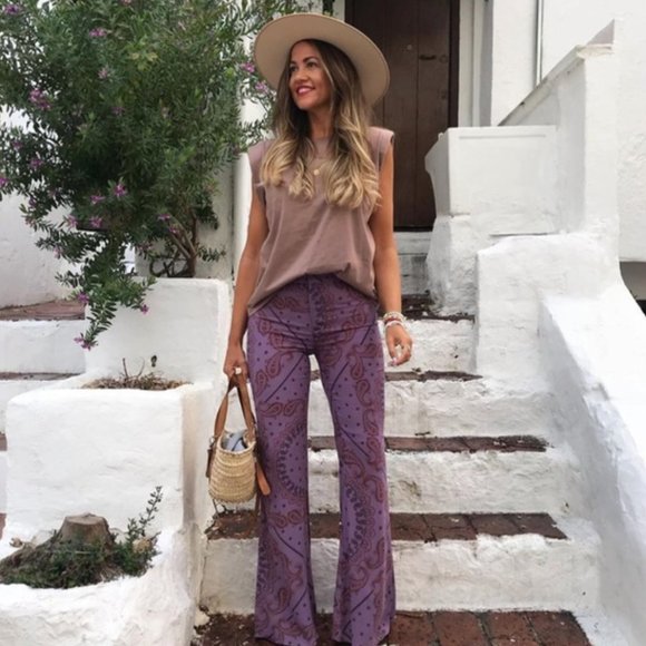 Zara | Pants u0026 Jumpsuits | Zara Purple Paisley Print Flare Pants | Poshmark